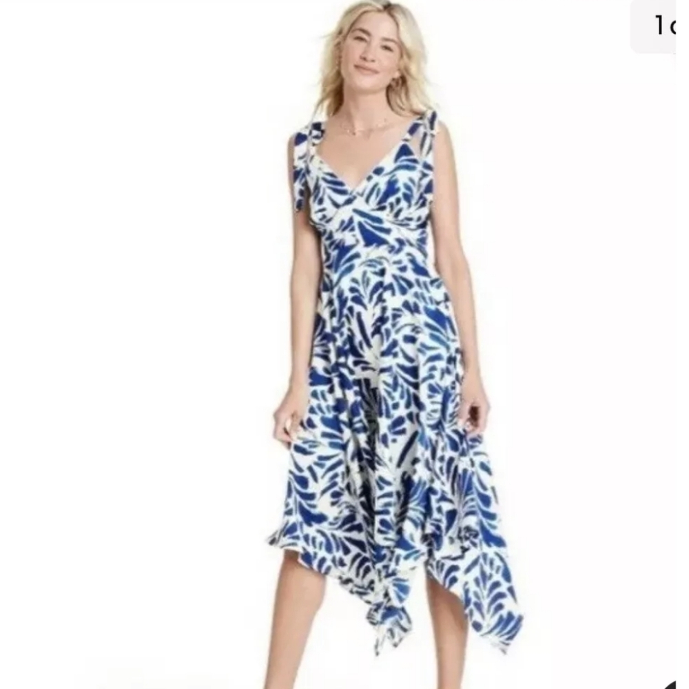 ALEXIS for Target Botanical Tie Strap Asymmetrical Hem Dress Blue Size Medium